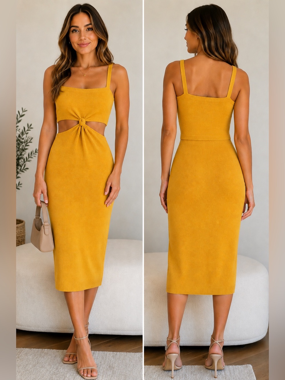 NWT Express Yellow Knit Cotton Blend Two-Piece Midi Set